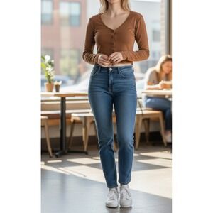 Wild Fable‎ Brown Button Front Cropped Long Sleeve Top Size Small